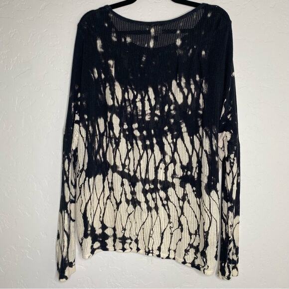 XCVI Blue + Cream Tie Die Mesh Fishnet Lagenlook Sweater Medium - Picture 10 of 11
